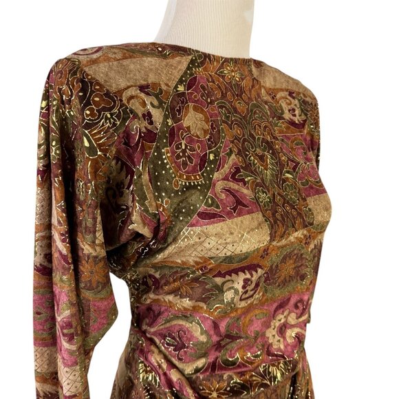 Janine Hand Painted Gold Metallic Mosaic Dress Size Medium Vintage 1980s Italy - Picture 2 of 11